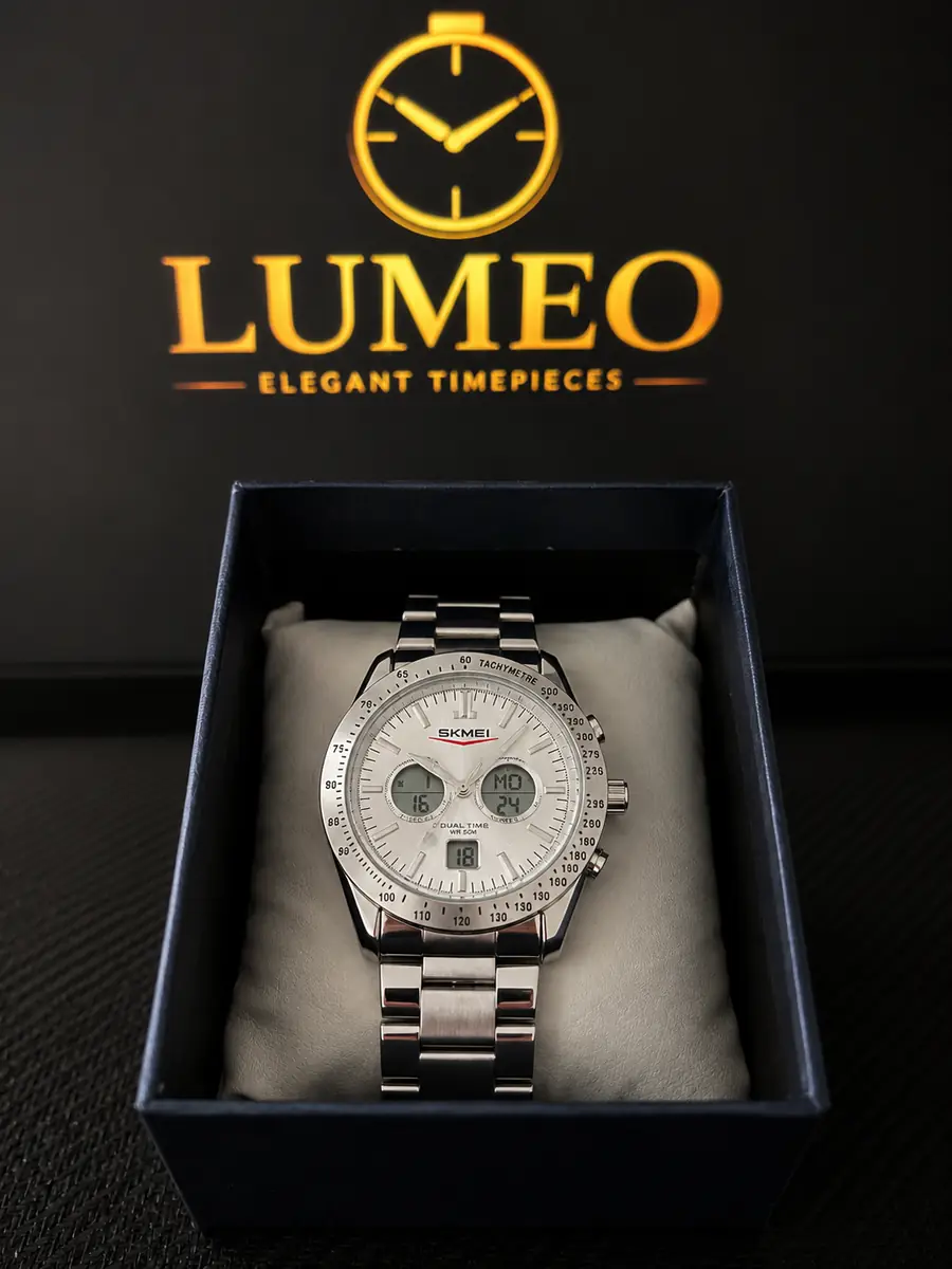 SKMEI Dual Time Steel Silver – Montre Homme Élégante & Moderne - vue 3